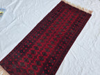 3x6ft Vintage Afghan Mowi Gull Runner Rug, Turkmen Oriental Wool Red Rug, Hallway Rug, Corridor Rug, Small Area Rug