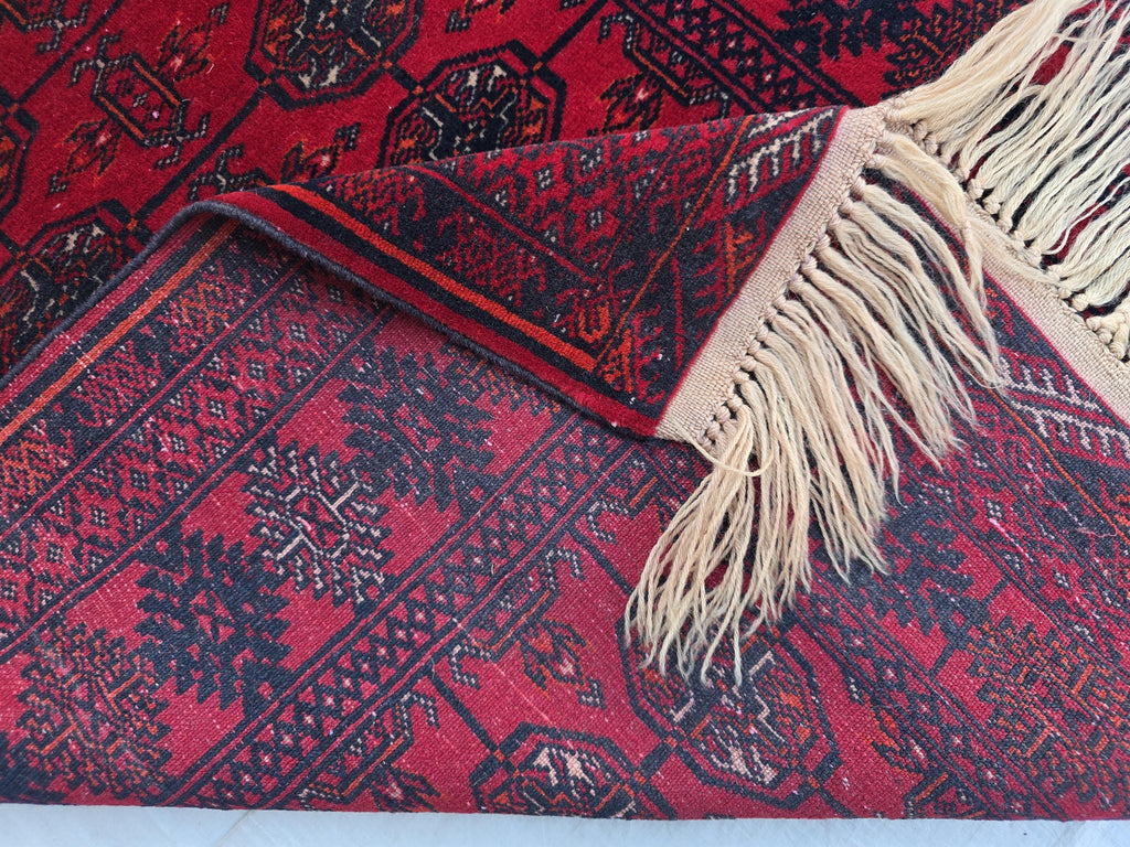 3x6ft Vintage Afghan Mowi Gull Runner Rug, Turkmen Oriental Wool Red Rug, Hallway Rug, Corridor Rug, Small Area Rug
