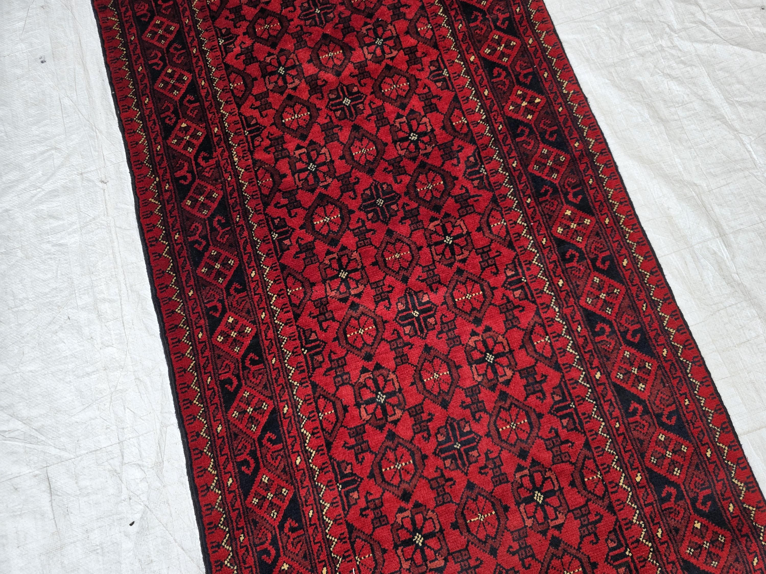 3x10ft, Vintage Handwoven Afghan Tribal Bashiri Hallway Rug, Turkmen Geometric Wool Area Rug, Corridor Rug, Narrow Rug, Boho Home Decor