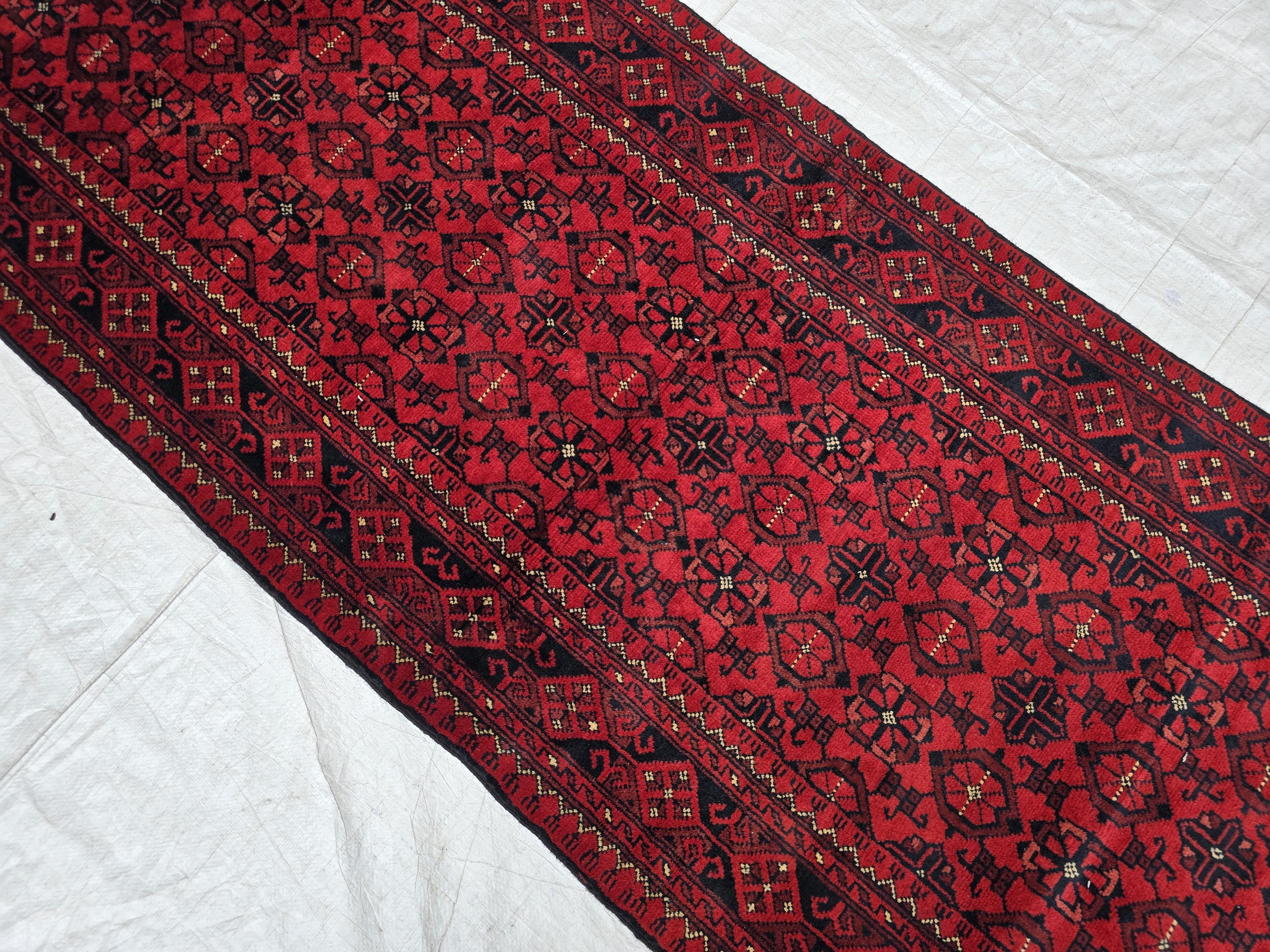 3x10ft, Vintage Handwoven Afghan Tribal Bashiri Hallway Rug, Turkmen Geometric Wool Area Rug, Corridor Rug, Narrow Rug, Boho Home Decor