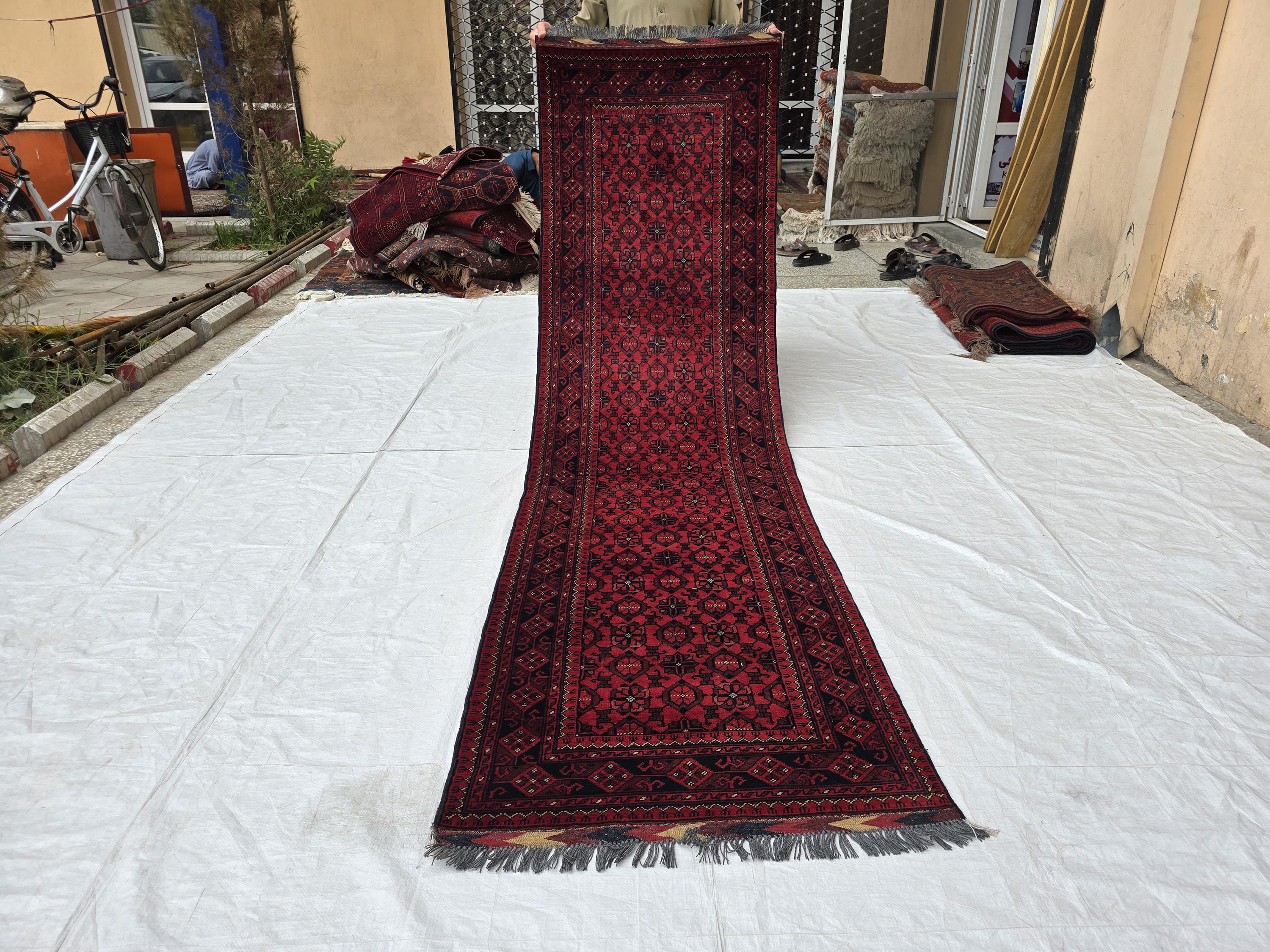 3x10ft, Vintage Handwoven Afghan Tribal Bashiri Hallway Rug, Turkmen Geometric Wool Area Rug, Corridor Rug, Narrow Rug, Boho Home Decor