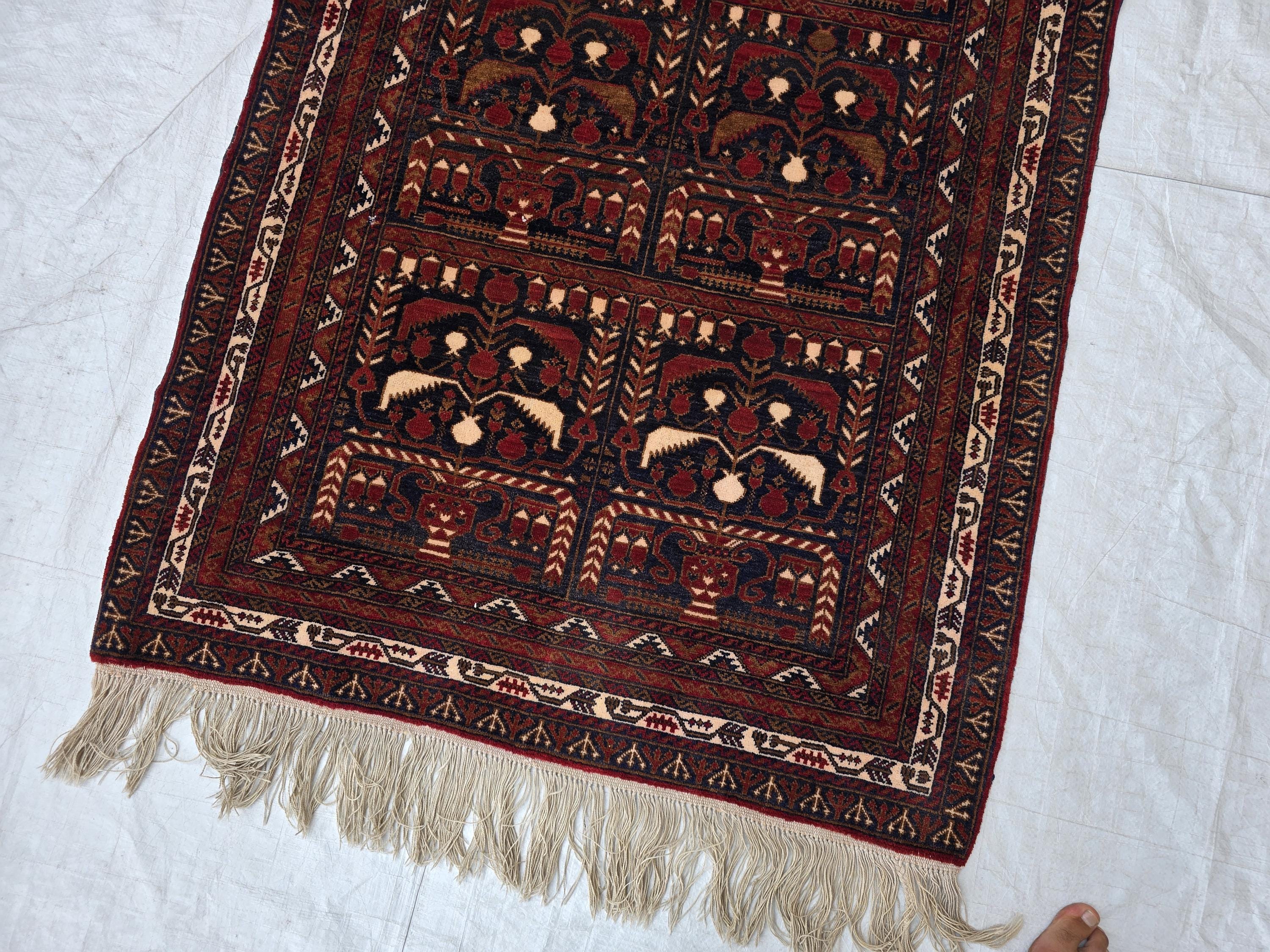 Vintage Baluchi Handwoven Accent Rug, 4x5ft, Turkmen Geometric Wool Rug, Bedroom Rug, office Rug, Collectible Afghan Rug, Entrance Rug