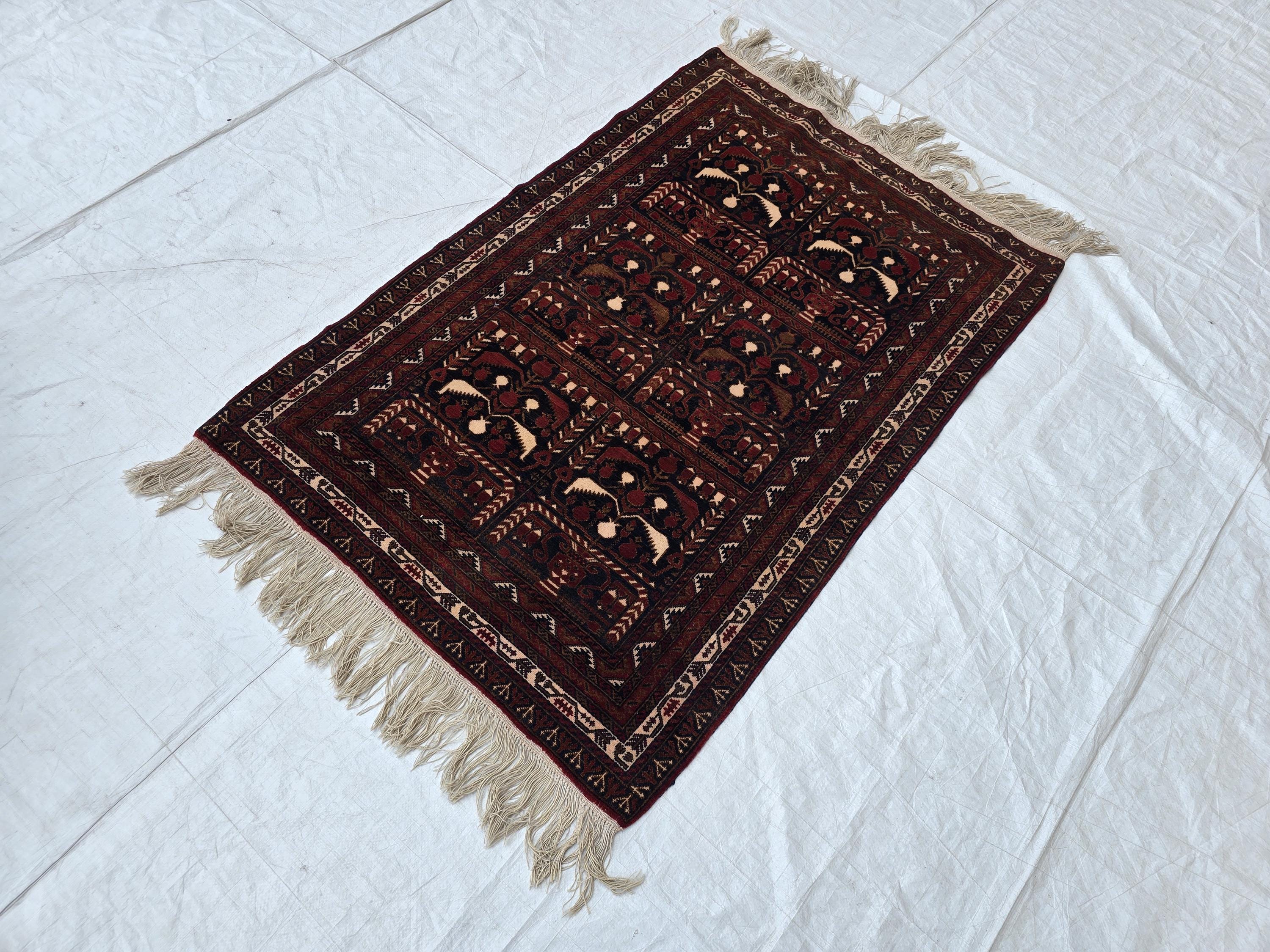 Vintage Baluchi Handwoven Accent Rug, 4x5ft, Turkmen Geometric Wool Rug, Bedroom Rug, office Rug, Collectible Afghan Rug, Entrance Rug