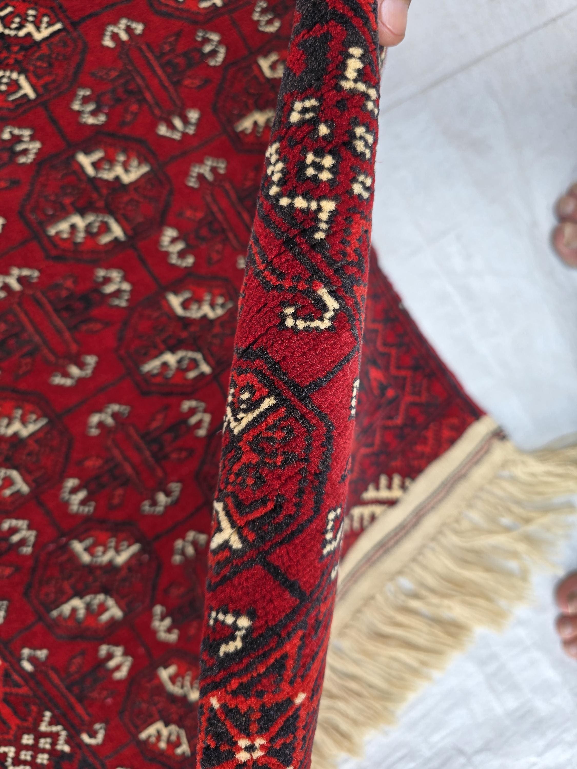 3x13 Vintage Ahal Gul Afghan Tribal Handmade Hallway Rug, Turkmen Oriental Wool Area Rug, Home Decor, Corridor Rug, Long Narrow Rug