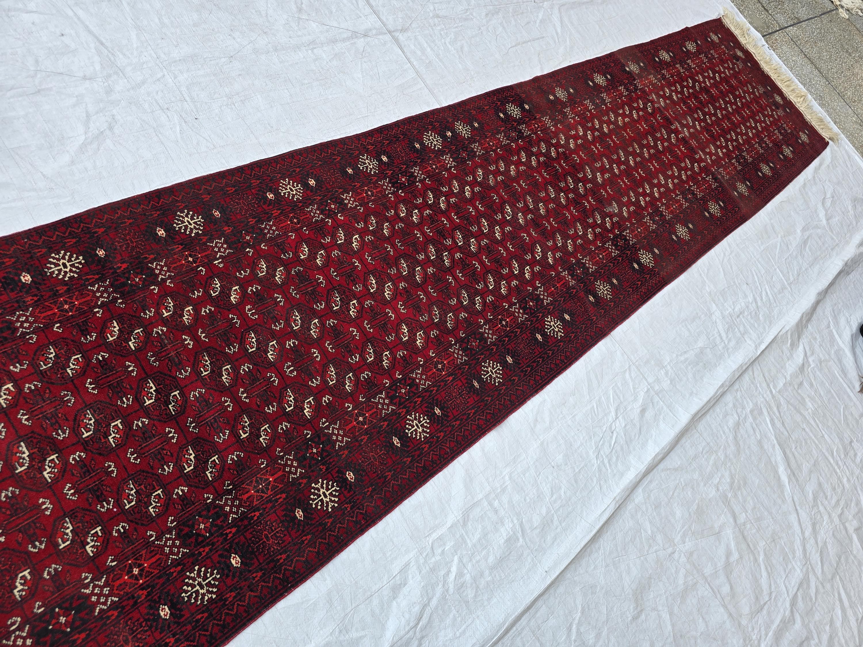 3x13 Vintage Ahal Gul Afghan Tribal Handmade Hallway Rug, Turkmen Oriental Wool Area Rug, Home Decor, Corridor Rug, Long Narrow Rug