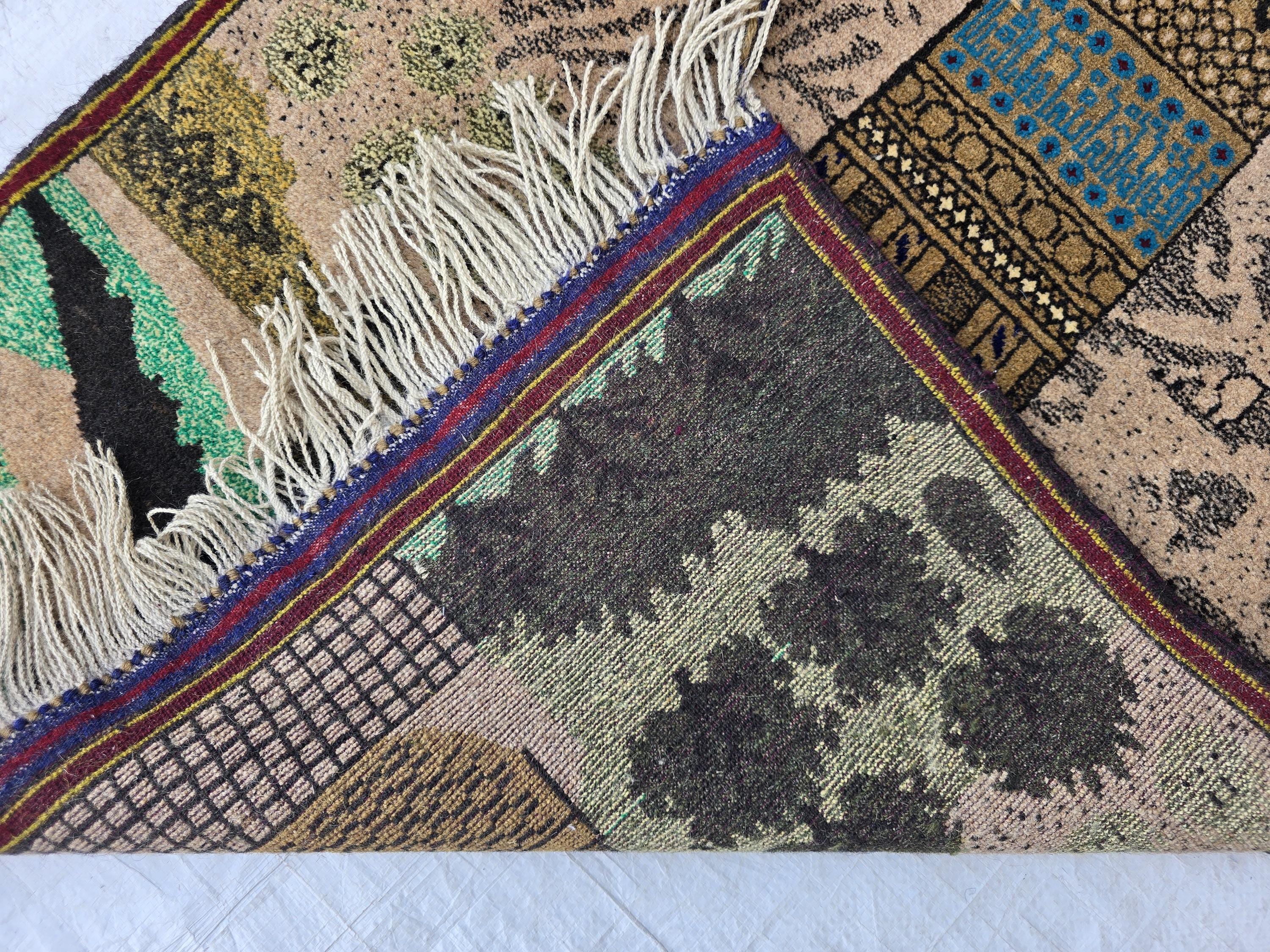 Vintage Afghan Rug 3x5ft, Turkmen Pictorial Afghan Historical Personalities, Home Decor Rug, Wall Decor Afghan Carpet