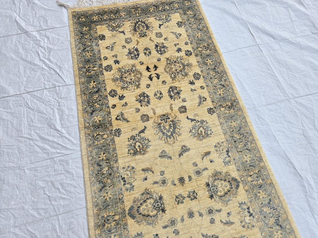 3x8ft Afghan Tribal Handwoven Hallway Rug, Turkmen Oriental Beige Wool Rug, Home Decor, Corridor Rug, Living Room Rug, Narrow Rug