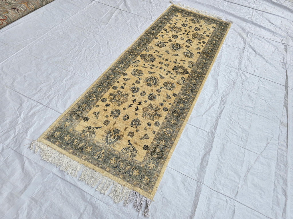3x8ft Afghan Tribal Handwoven Hallway Rug, Turkmen Oriental Beige Wool Rug, Home Decor, Corridor Rug, Living Room Rug, Narrow Rug