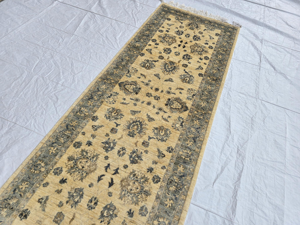 3x8ft Afghan Tribal Handwoven Hallway Rug, Turkmen Oriental Beige Wool Rug, Home Decor, Corridor Rug, Living Room Rug, Narrow Rug