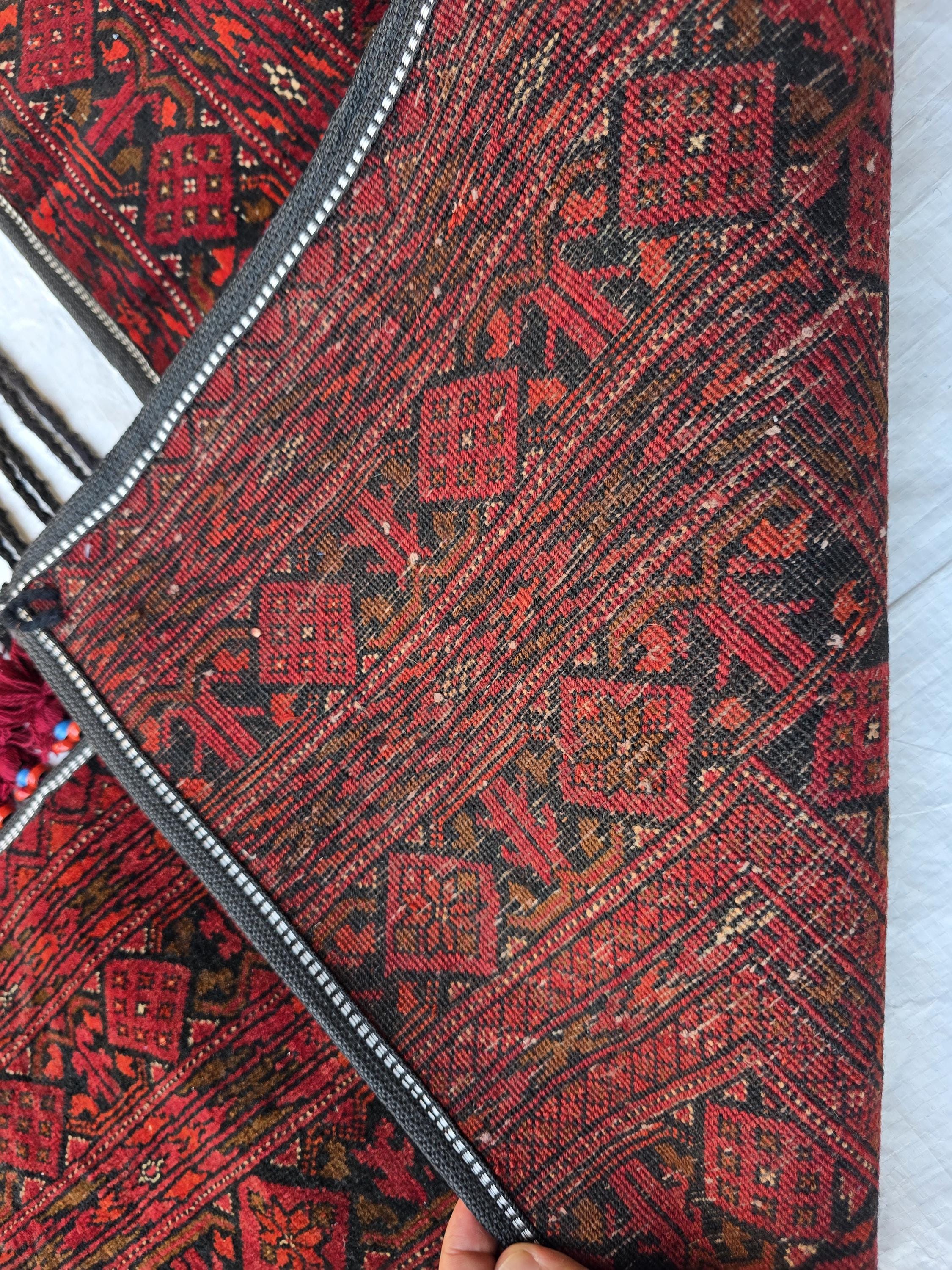 Handmade Afghan Tribal Wall Hanging Rug – 7ft Decorative Wool Textile with Tassels, Traditional Ethnic Design, Vintage Home Decor, Doorway