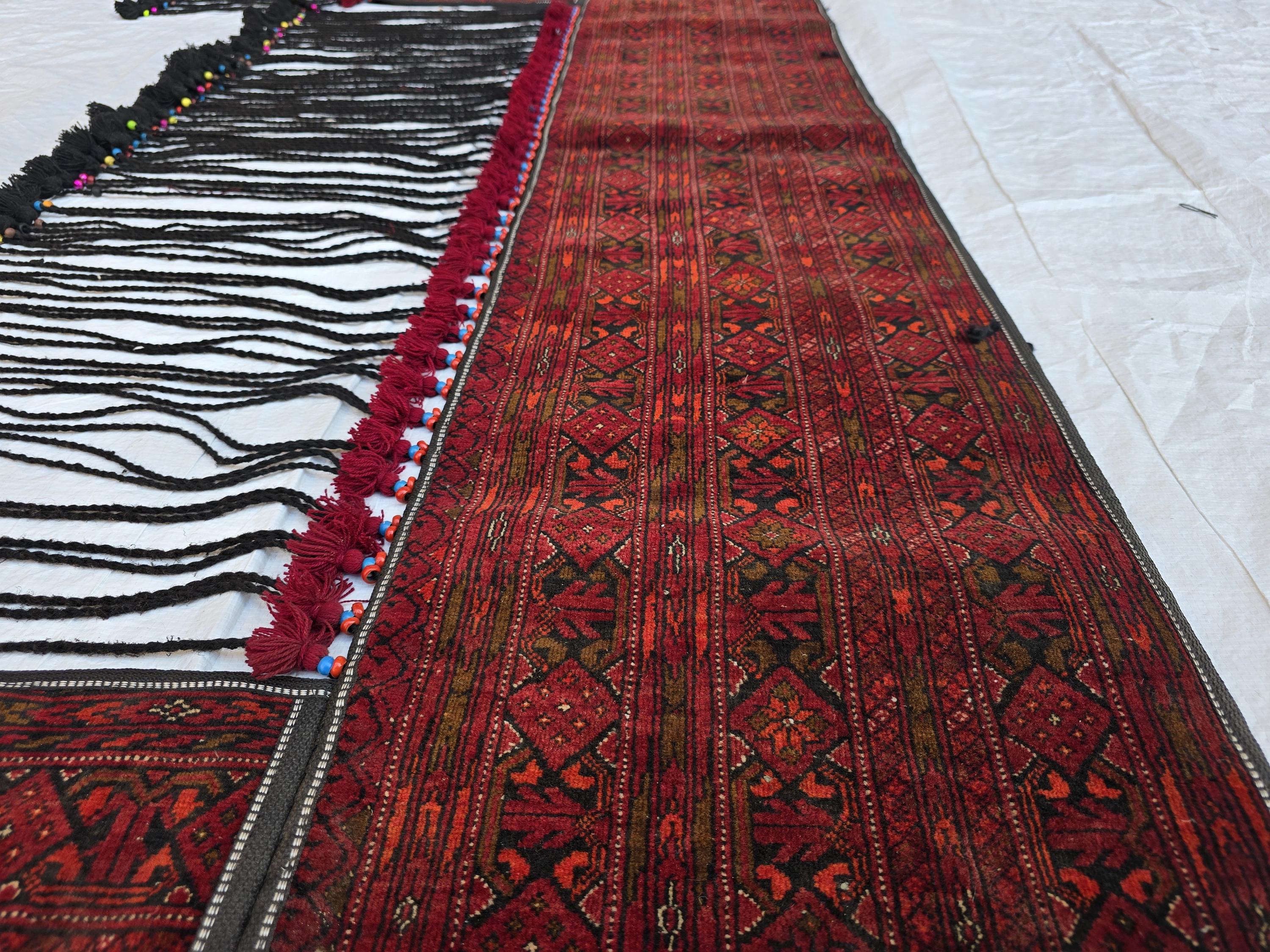Handmade Afghan Tribal Wall Hanging Rug – 7ft Decorative Wool Textile with Tassels, Traditional Ethnic Design, Vintage Home Decor, Doorway