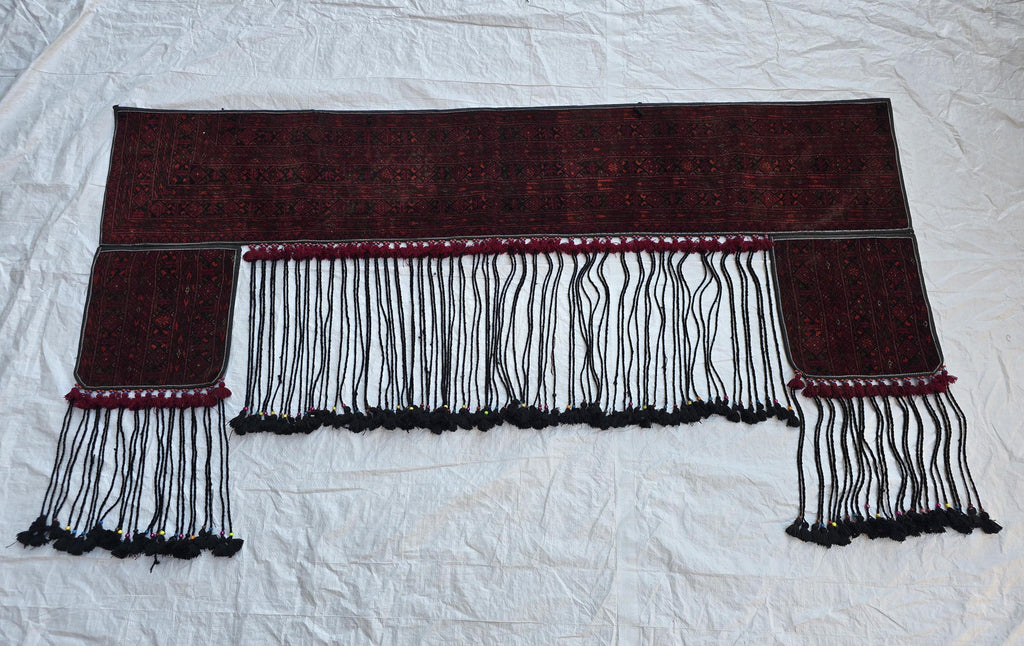 Handmade Afghan Tribal Wall Hanging Rug – 7ft Decorative Wool Textile with Tassels, Traditional Ethnic Design, Vintage Home Decor, Doorway