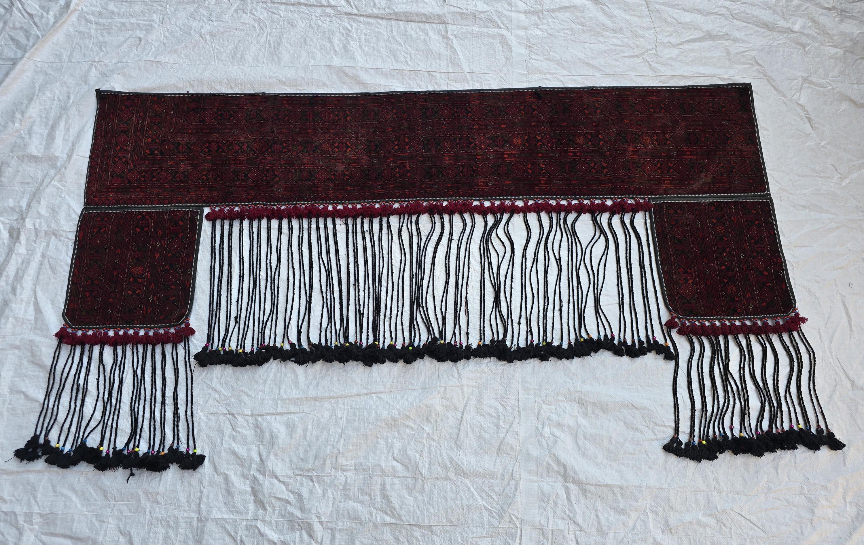 Handmade Afghan Tribal Wall Hanging Rug – 7ft Decorative Wool Textile with Tassels, Traditional Ethnic Design, Vintage Home Decor, Doorway