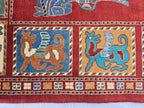 Handmade Afghan 4x6ft Wool Rug – Red Tribal Carpet with Horse & Animal Motifs, Vintage Oriental Area Rug, Boho Home Decor, Rug for Kids Room