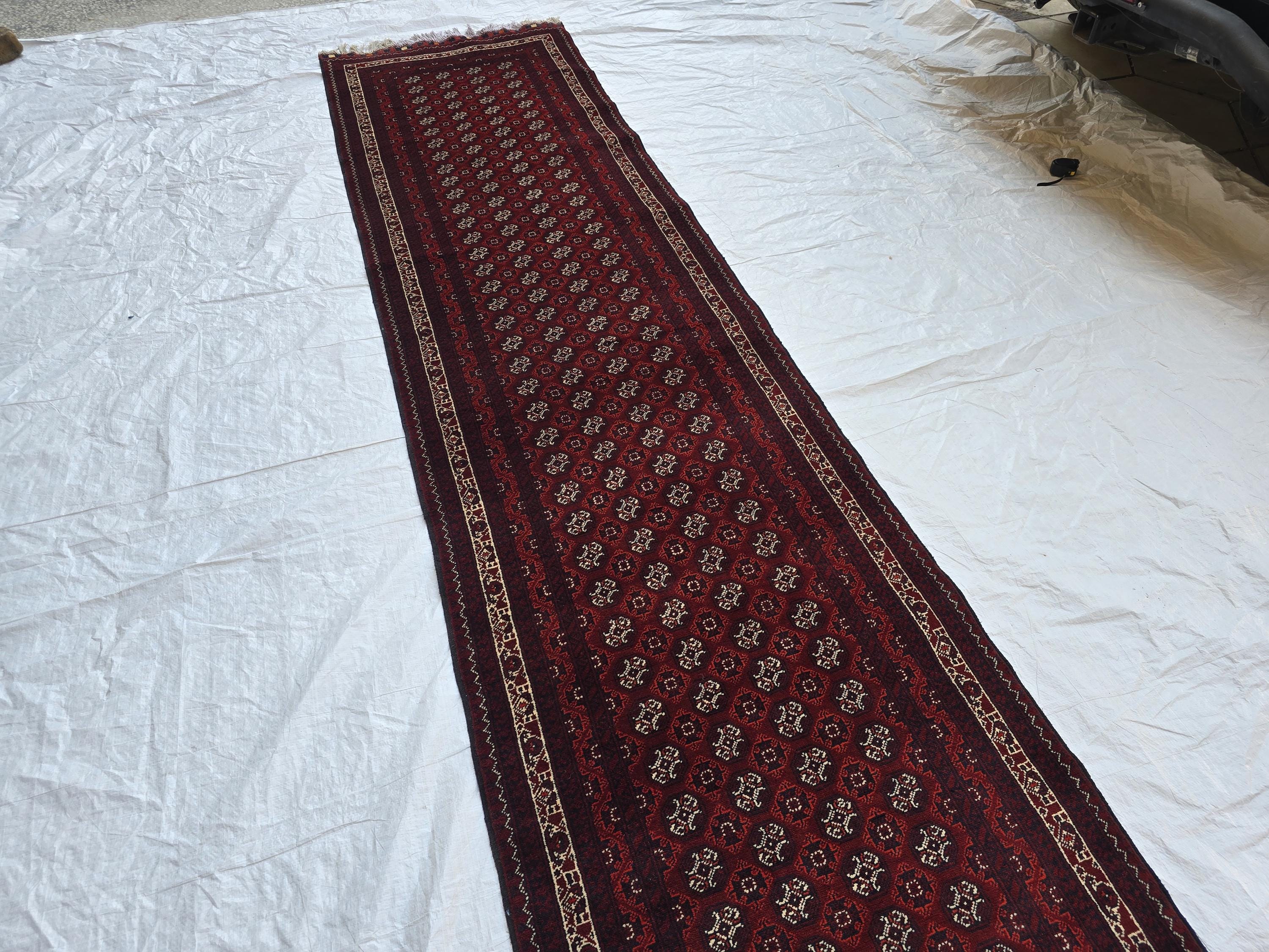 3x12ft Afghan Handmade Hallway Runner Rug – Oriental Wool Carpet, Tribal Long Runner, Boho Decor, Narrow Area Rug, Entryway, Soft High Pile
