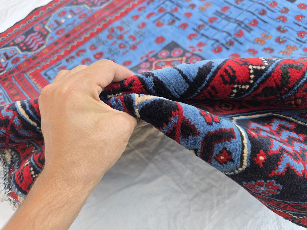 3x5 Navy Blue and Red Bukhara Afghan Handwoven Accent Rug, Turkmen Geometric Tribal Wool Rug, Bedroom Rug, Office Rug, Living Room Rug