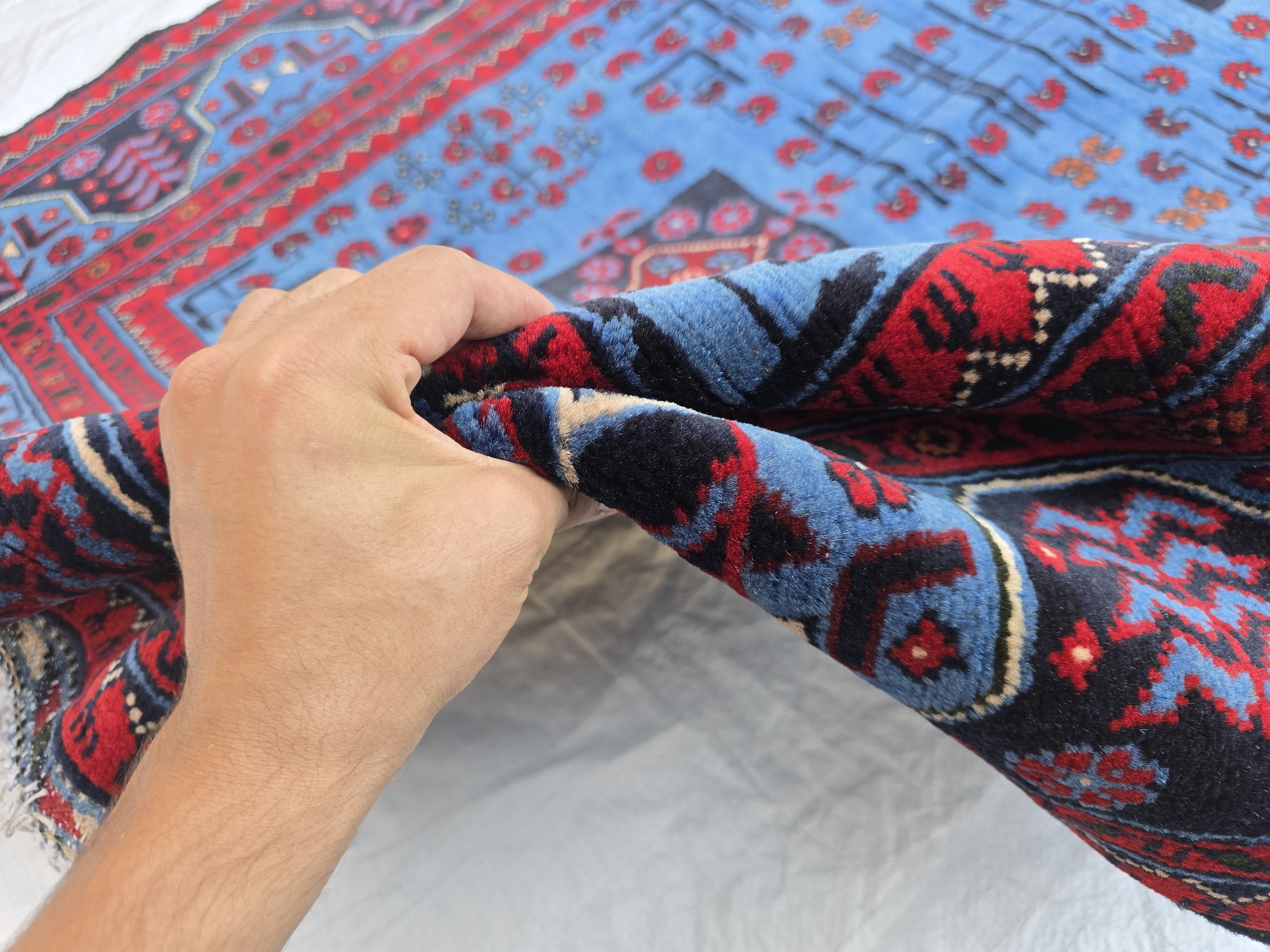 3x5 Navy Blue and Red Bukhara Afghan Handwoven Accent Rug, Turkmen Geometric Tribal Wool Rug, Bedroom Rug, Office Rug, Living Room Rug