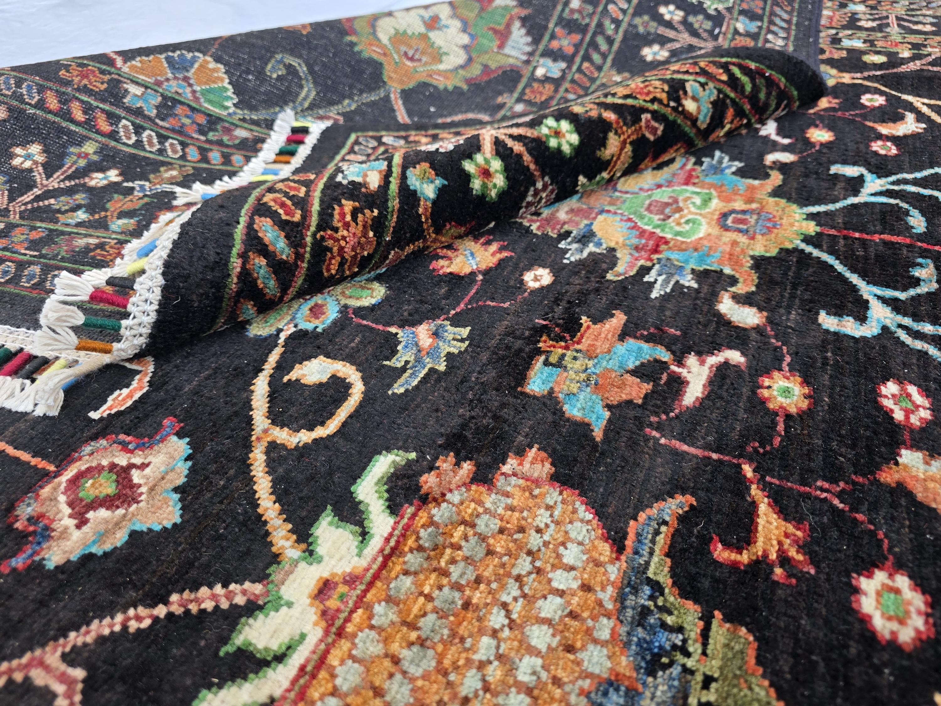 5x6ft, Afghan Handwoven Sultani Chobi High Quality Rug, Turkmen Oriental Wool Black Carpet, Luxurious Home Decor, Rug for Bedroom, Office