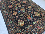 5x6ft, Afghan Handwoven Sultani Chobi High Quality Rug, Turkmen Oriental Wool Black Carpet, Luxurious Home Decor, Rug for Bedroom, Office