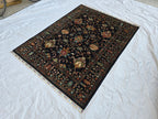 5x6ft, Afghan Handwoven Sultani Chobi High Quality Rug, Turkmen Oriental Wool Black Carpet, Luxurious Home Decor, Rug for Bedroom, Office
