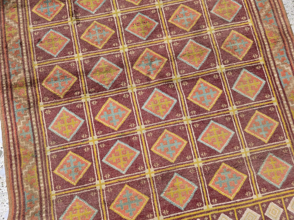 Vintage Afghan Wool Rug: 5.9 x 4.1 ft, Geometric Tribal Design