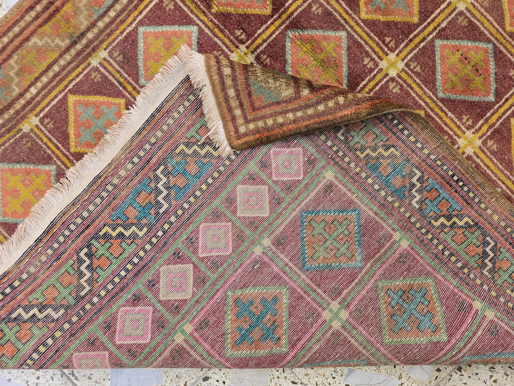 Vintage Afghan Wool Rug: 5.9 x 4.1 ft, Geometric Tribal Design