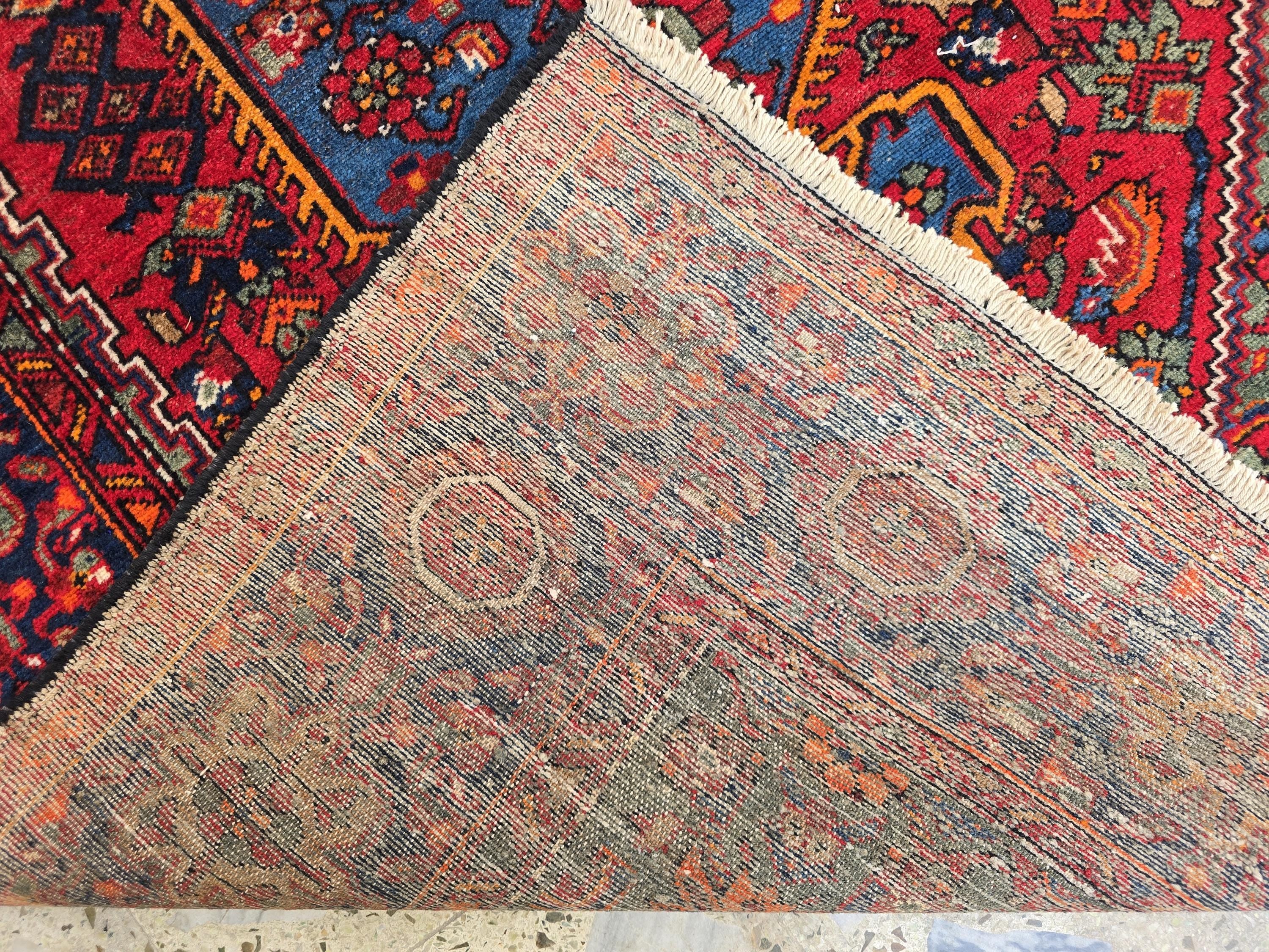 Antique Afghan Rug 4x7ft |Handmade Wool Persian Tribal Carpet | Red & Blue Oriental Vintage Area Rug | Boho Farmhouse Decor, Living Room Rug