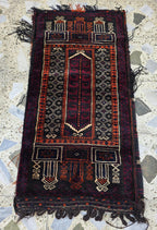 Vintage Afghan Cushion Cover: Handwoven Wool Tribal Rug, 3.6x1.8 ft