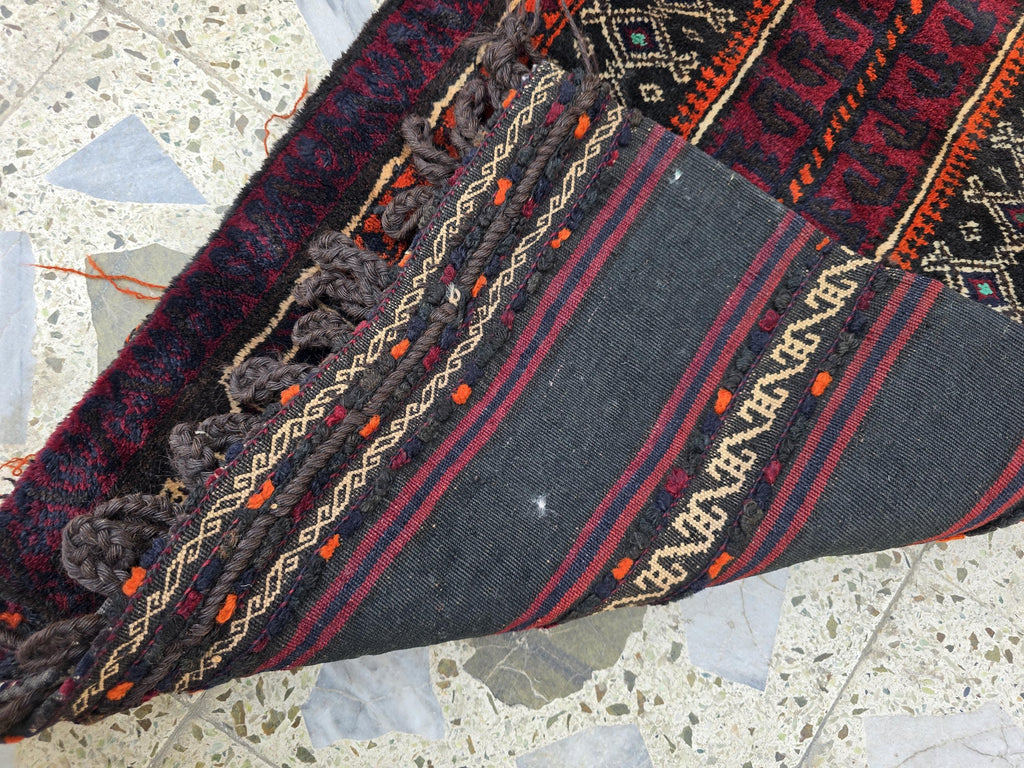 Vintage Afghan Cushion Cover: Handwoven Wool Tribal Rug, 3.6x1.8 ft