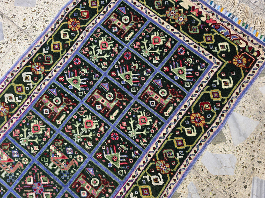 Handmade Afghan Wool Runner Rug: Colorful Geometric Tribal Design, 2x5
