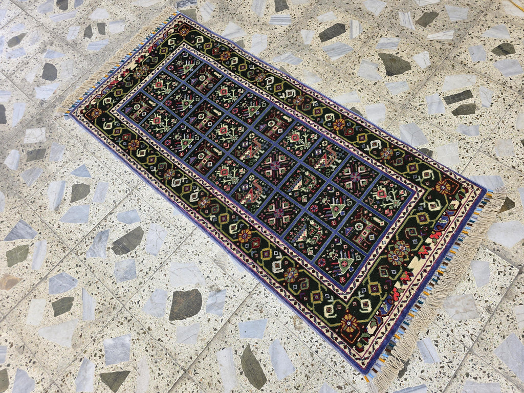 Handmade Afghan Wool Runner Rug: Colorful Geometric Tribal Design, 2x5