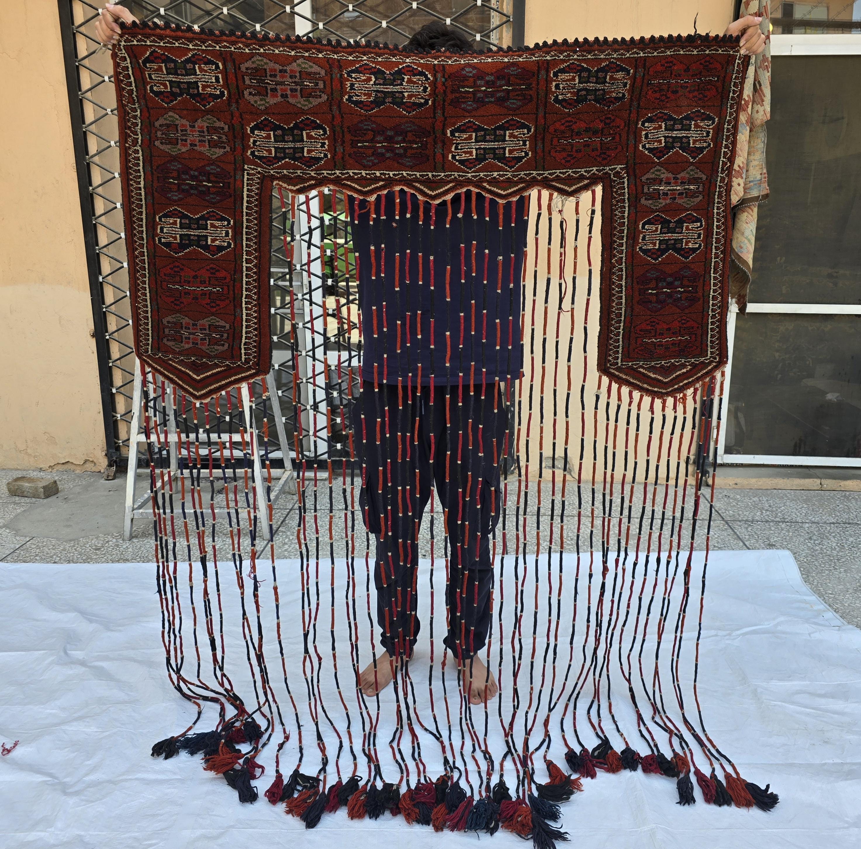 Wall Decor 4x7 Handwoven Afghan Tapestry Wool Turkmen Traditional Jalar, Tribal Bohemian Wall Hanging
