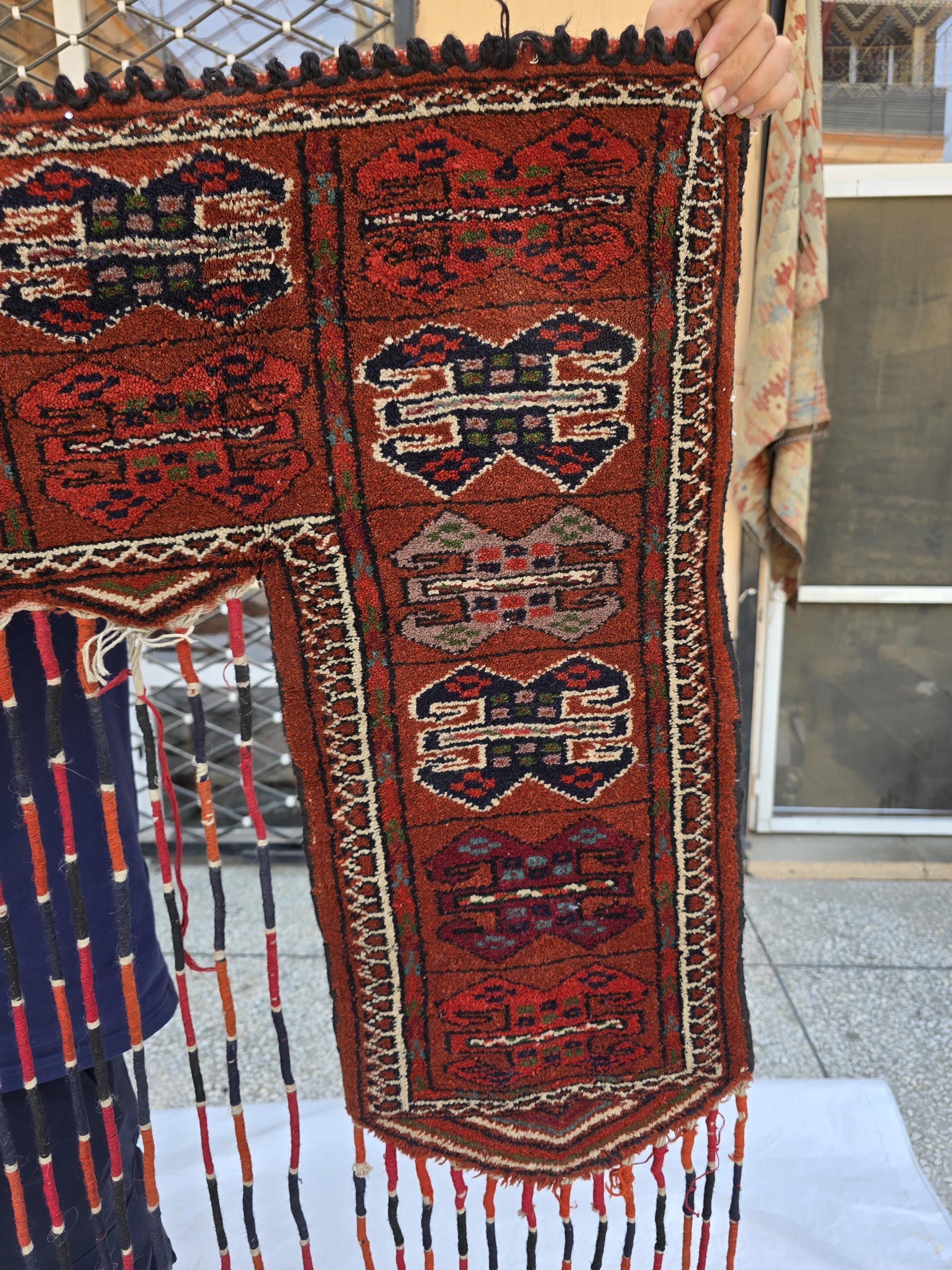 Vintage Afghan Handmade Tapestry 4x7ft – Tribal Wall Hanging with Tassels, Bohemian Oriental Textile, Nomadic Decor, Collectible Rug Art