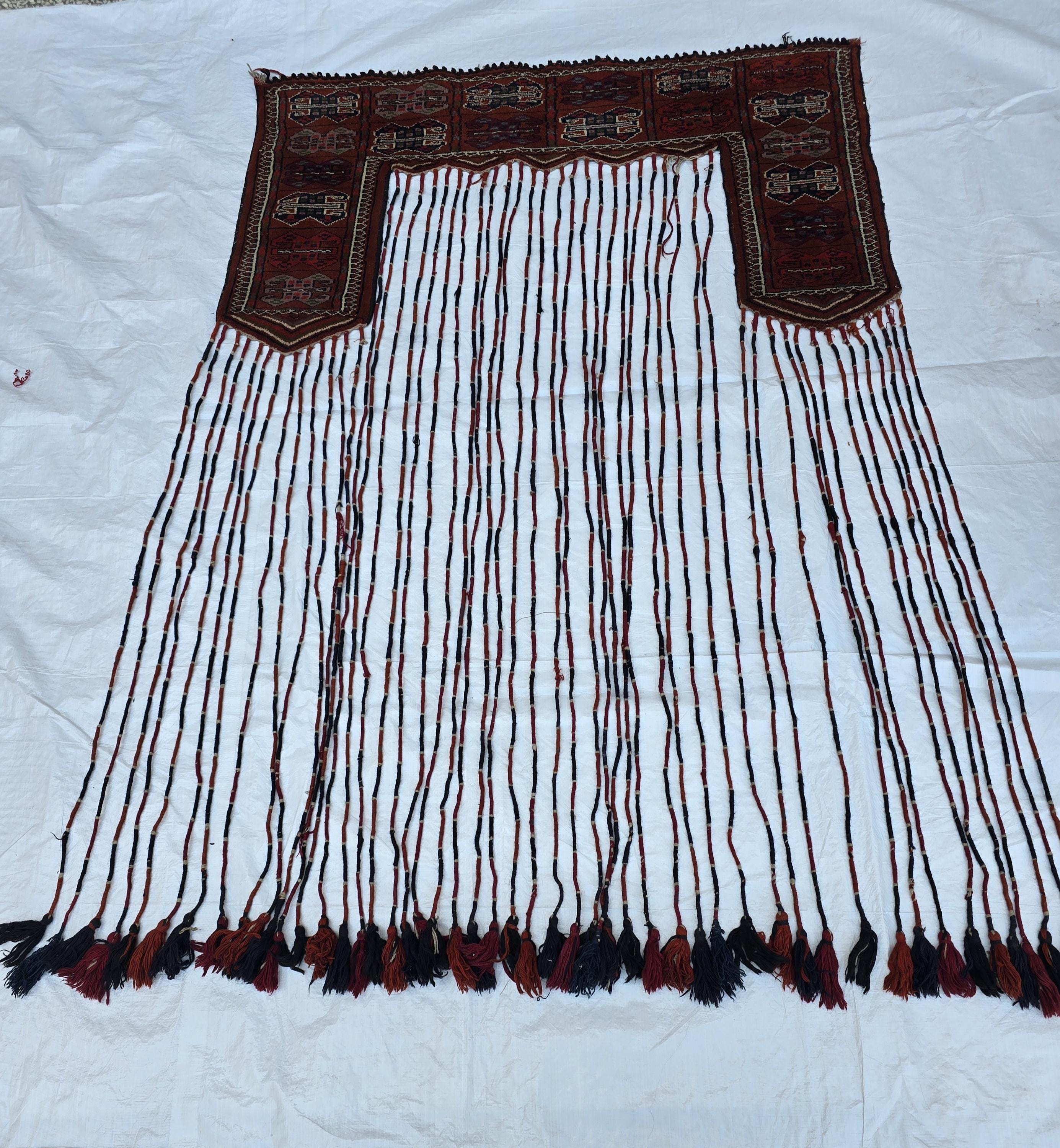 Vintage Afghan Handmade Tapestry 4x7ft – Tribal Wall Hanging with Tassels, Bohemian Oriental Textile, Nomadic Decor, Collectible Rug Art