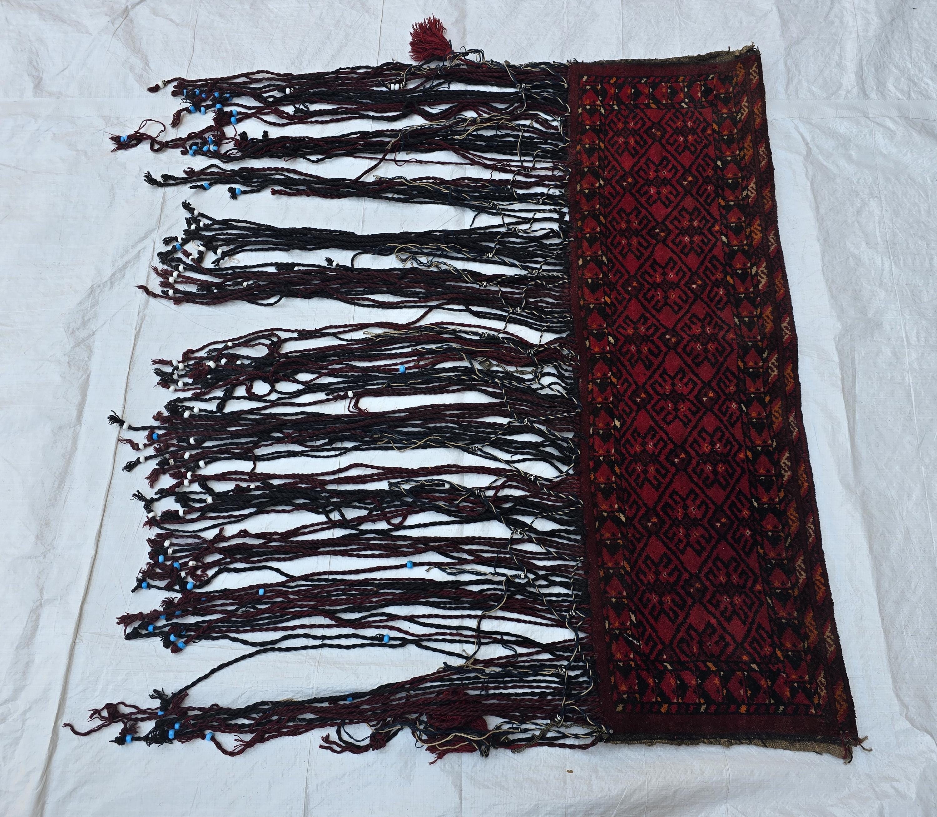 4x3ft Vintage Afghan Handmade Tapestry - Tribal Wall Hanging with Tassels, Bohemian Oriental Textile, Nomadic Decor, Collectible Rug Art