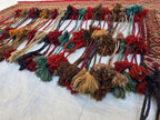 Maroon Teal Handwoven Wall Hanging – Vintage Bohemian Wool Tapestry with Tassels