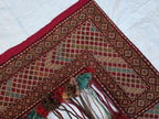 Maroon Teal Handwoven Wall Hanging – Vintage Bohemian Wool Tapestry with Tassels