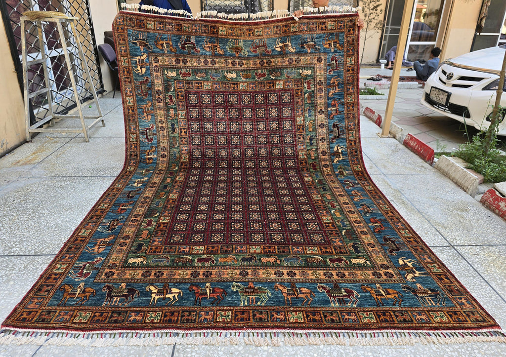 Handmade Afghan Wool Rug 7x10 ft: Tribal Geometric Design, Living Room Carpet