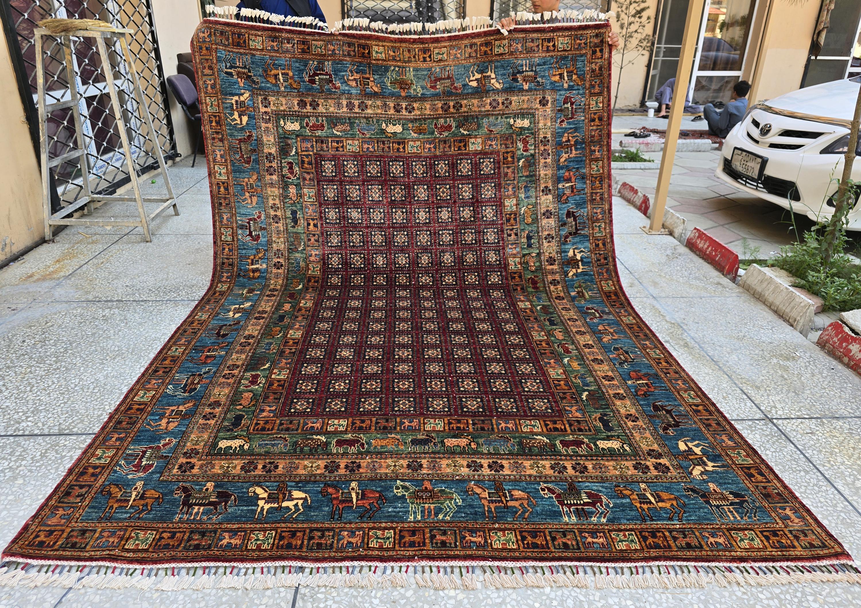 Handmade Afghan Wool Rug 7x10 ft: Tribal Geometric Design, Living Room Carpet
