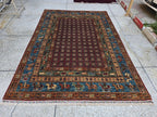 Handmade Afghan Wool Rug 7x10 ft: Tribal Geometric Design, Living Room Carpet