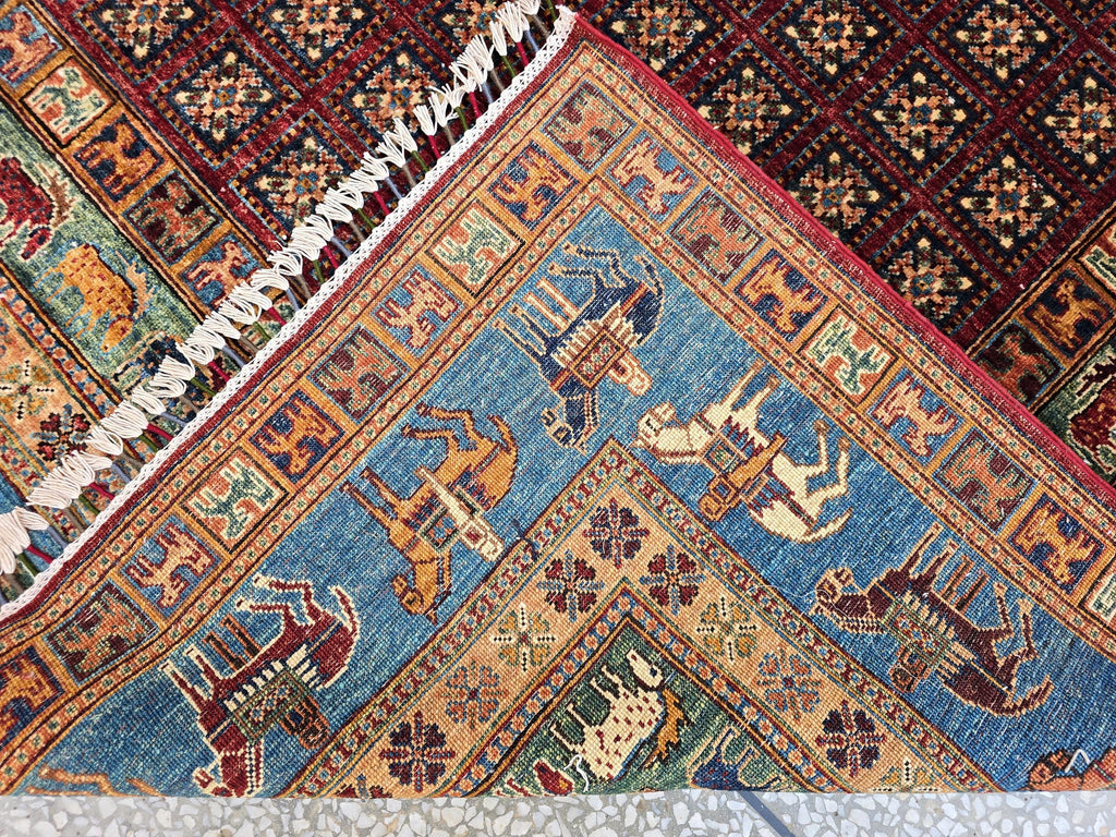 Handmade Afghan Wool Rug 7x10 ft: Tribal Geometric Design, Living Room Carpet