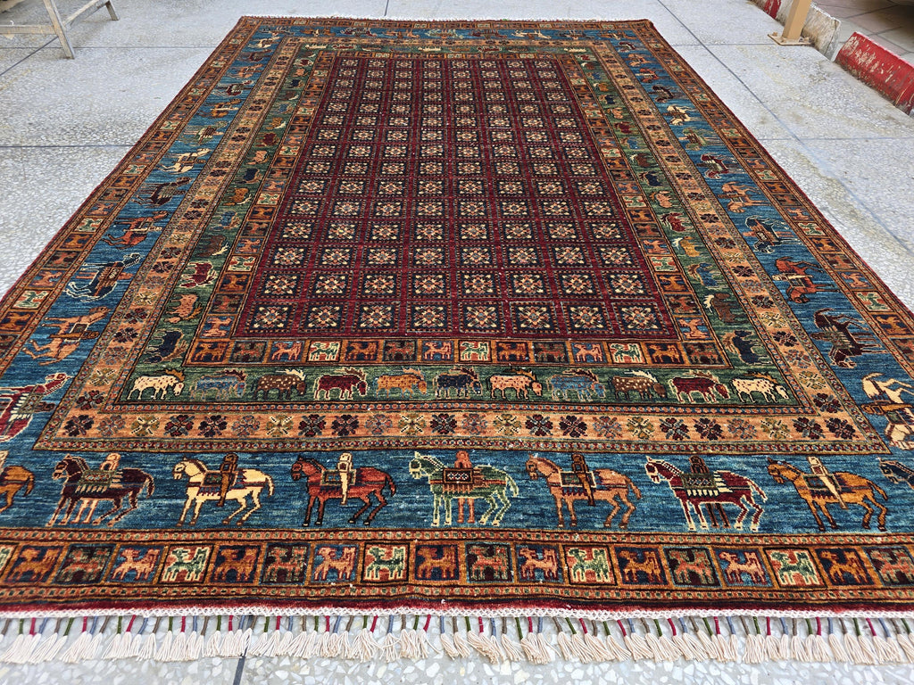 Handmade Afghan Wool Rug 7x10 ft: Tribal Geometric Design, Living Room Carpet