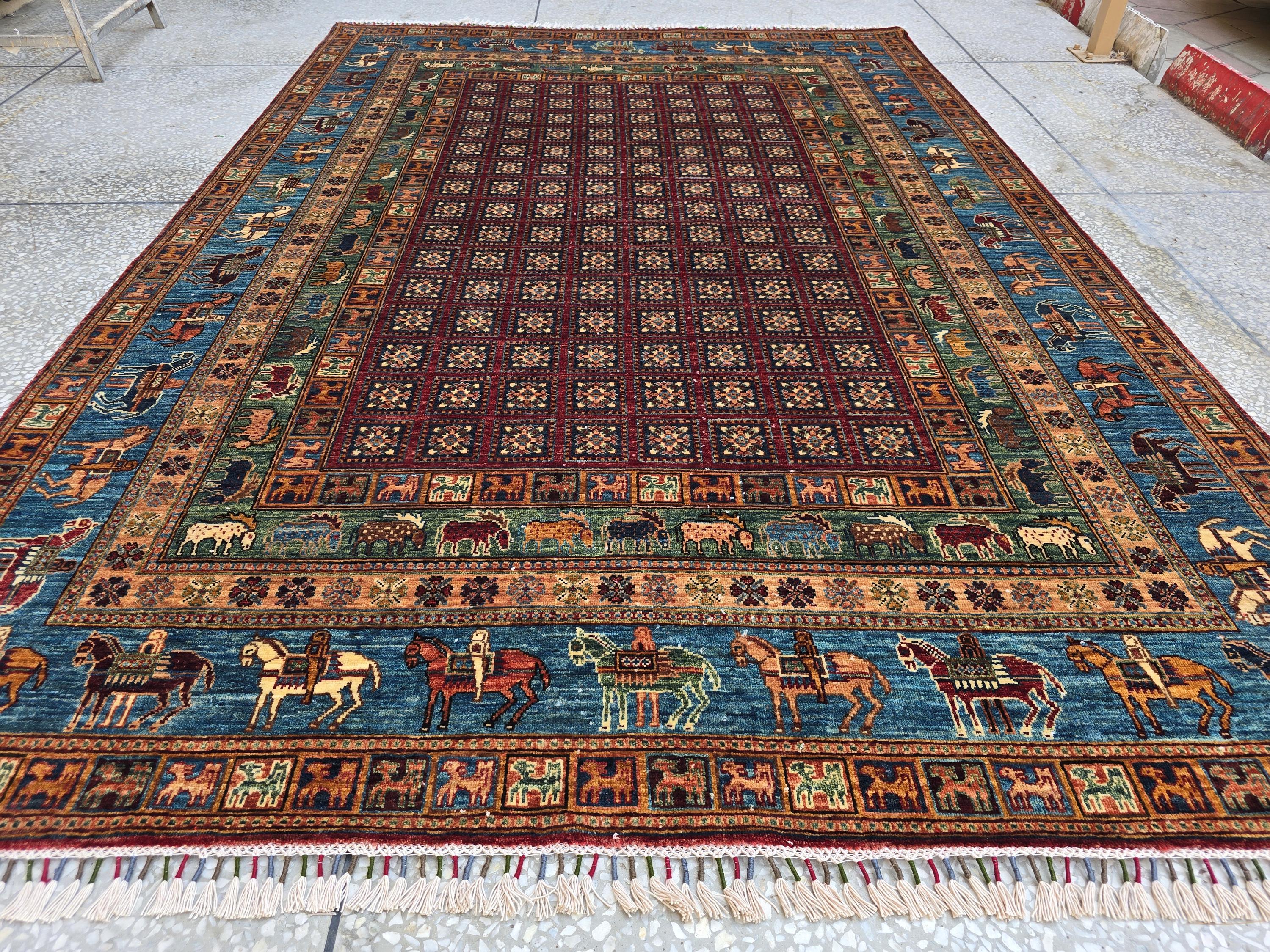 Handmade Afghan Wool Rug 7x10 ft: Tribal Geometric Design, Living Room Carpet