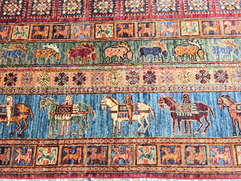 Handmade Afghan Wool Rug 7x10 ft: Tribal Geometric Design, Living Room Carpet