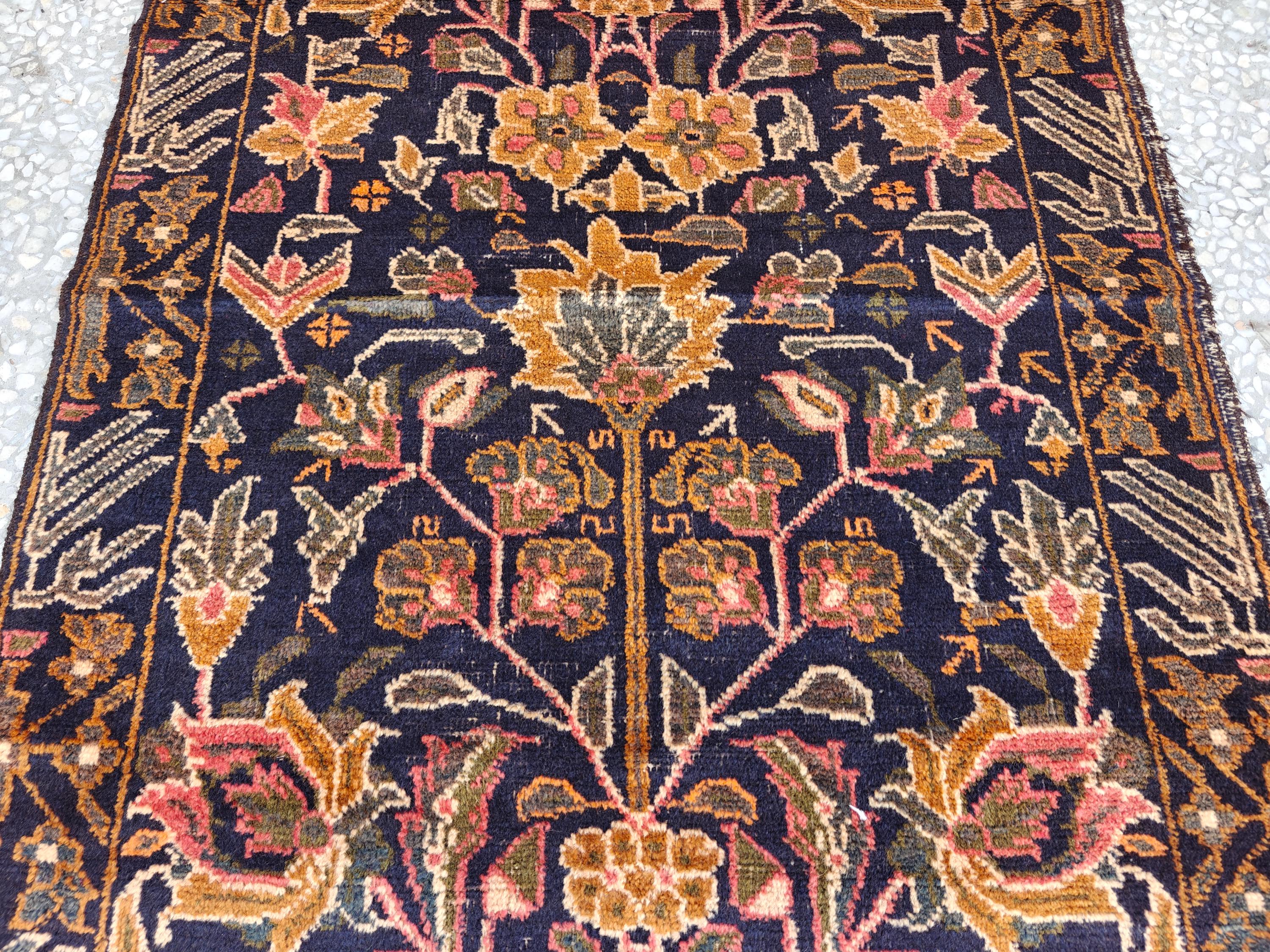 3x9 Ft Antique Baluchi Handmade Hallway Runner Rug | Turkmen Oriental Wool Carpet