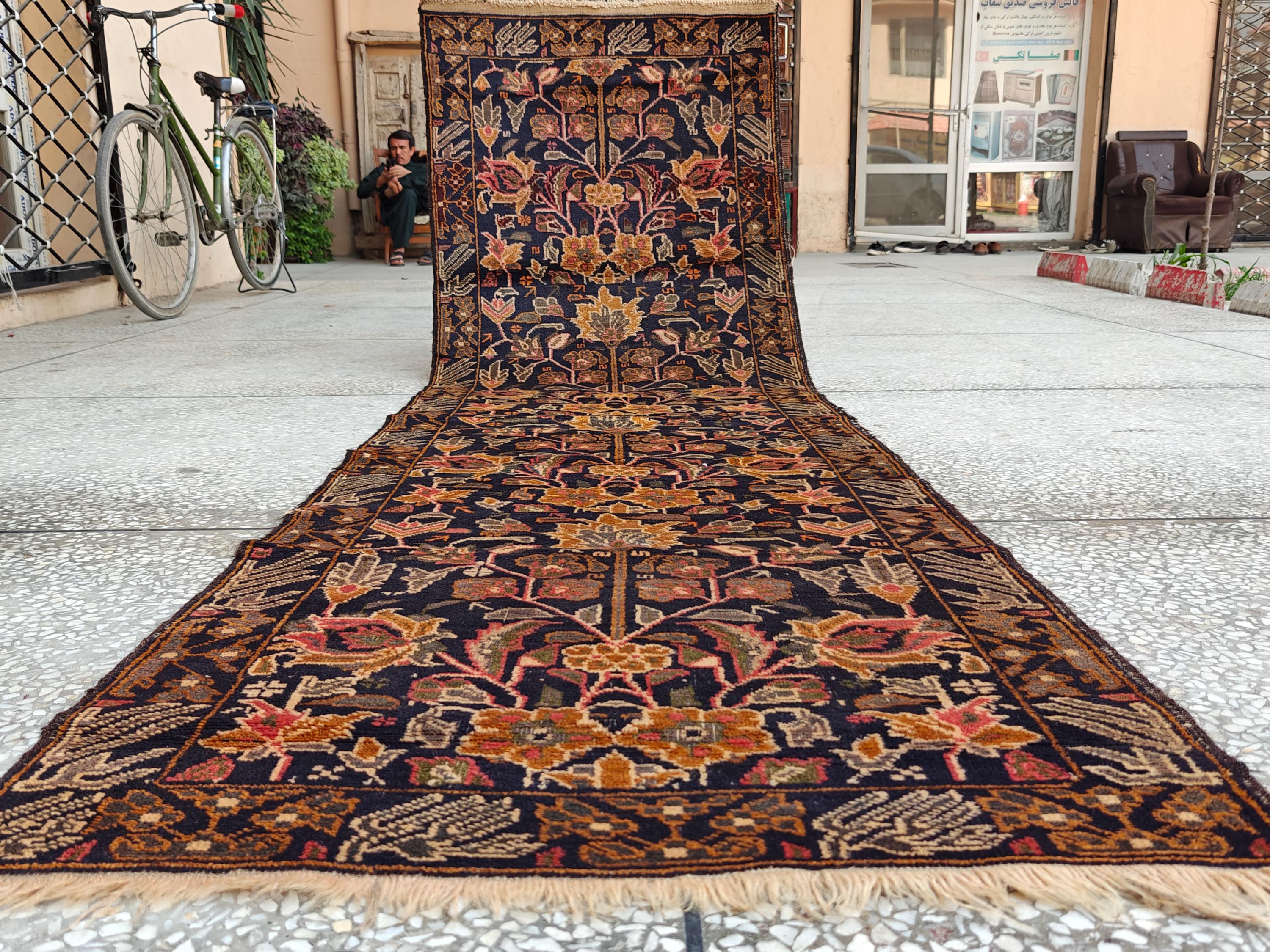 3x9 Ft Antique Baluchi Handmade Hallway Runner Rug | Turkmen Oriental Wool Carpet