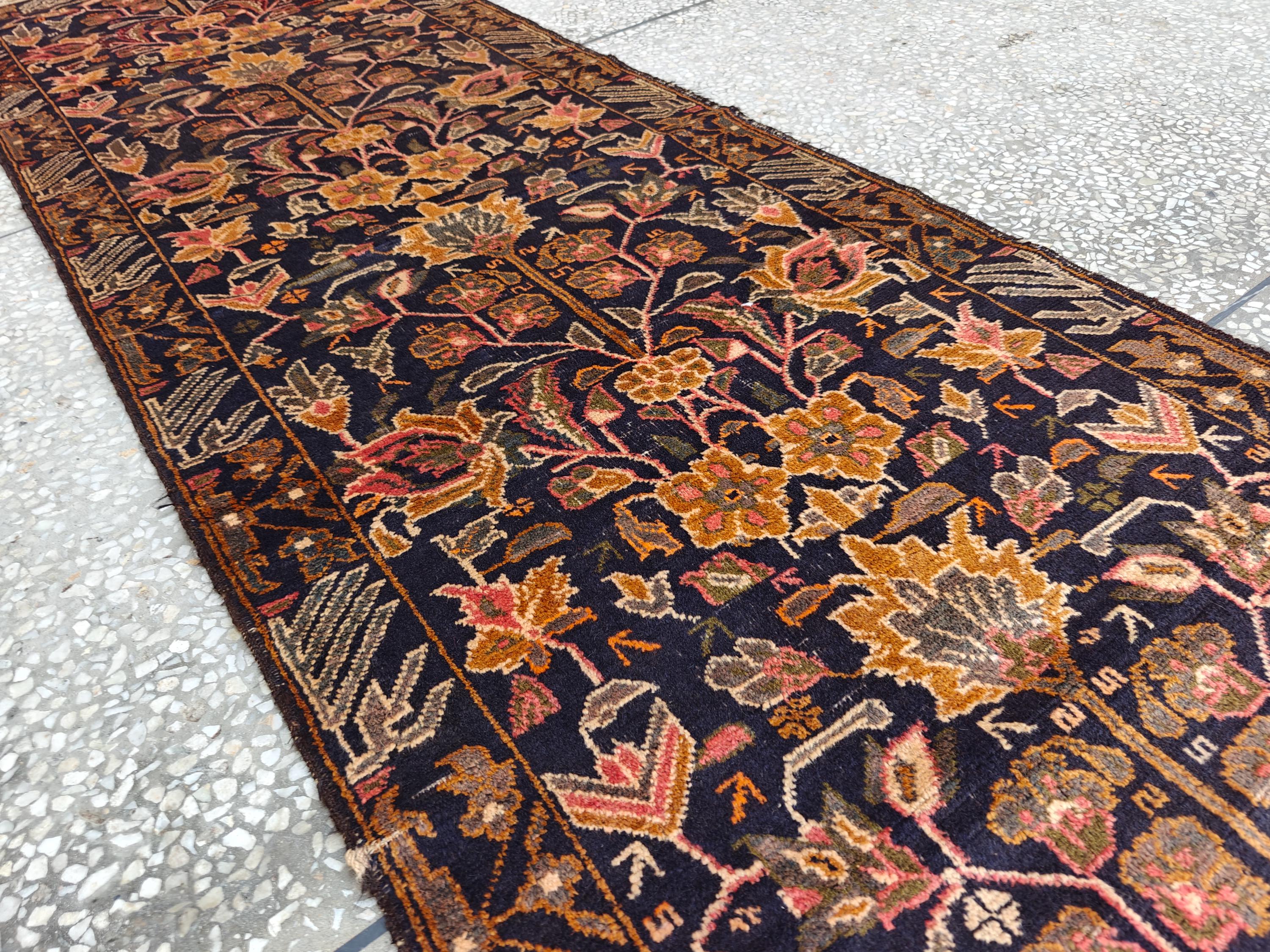 3x9 Ft Antique Baluchi Handmade Hallway Runner Rug | Turkmen Oriental Wool Carpet