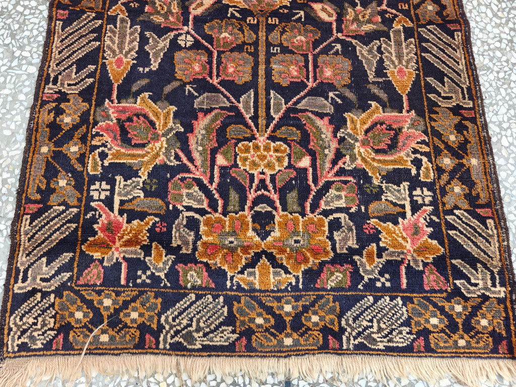 3x9 Ft Antique Baluchi Handmade Hallway Runner Rug | Turkmen Oriental Wool Carpet