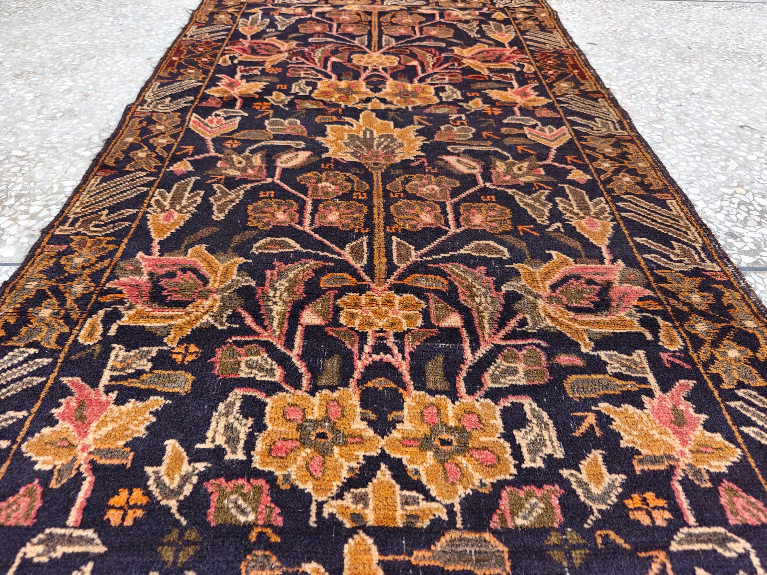 3x9 Ft Antique Baluchi Handmade Hallway Runner Rug | Turkmen Oriental Wool Carpet