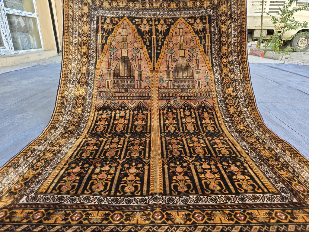 Silk Antique Prayer Rug 4×5 ft – Rare Vintage Handwoven Carpet